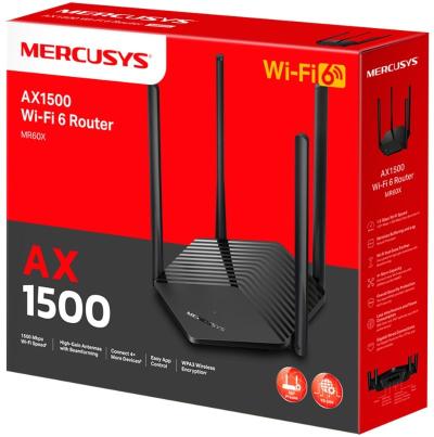 Роутер беспроводной Mercusys MR60X AX1500 10/100/1000BASE-TX черный