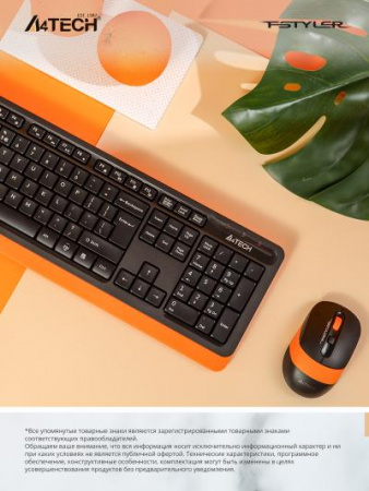 Клавиатура + мышь A4 Fstyler FG1010 клав:черный/оранжевый мышь:черный/оранжевый USB беспроводная Multimedia